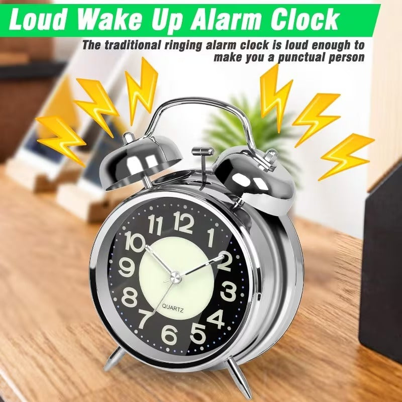 Extra Loud Retro Double Bell Alarm Clock For Heavy Sleepers
