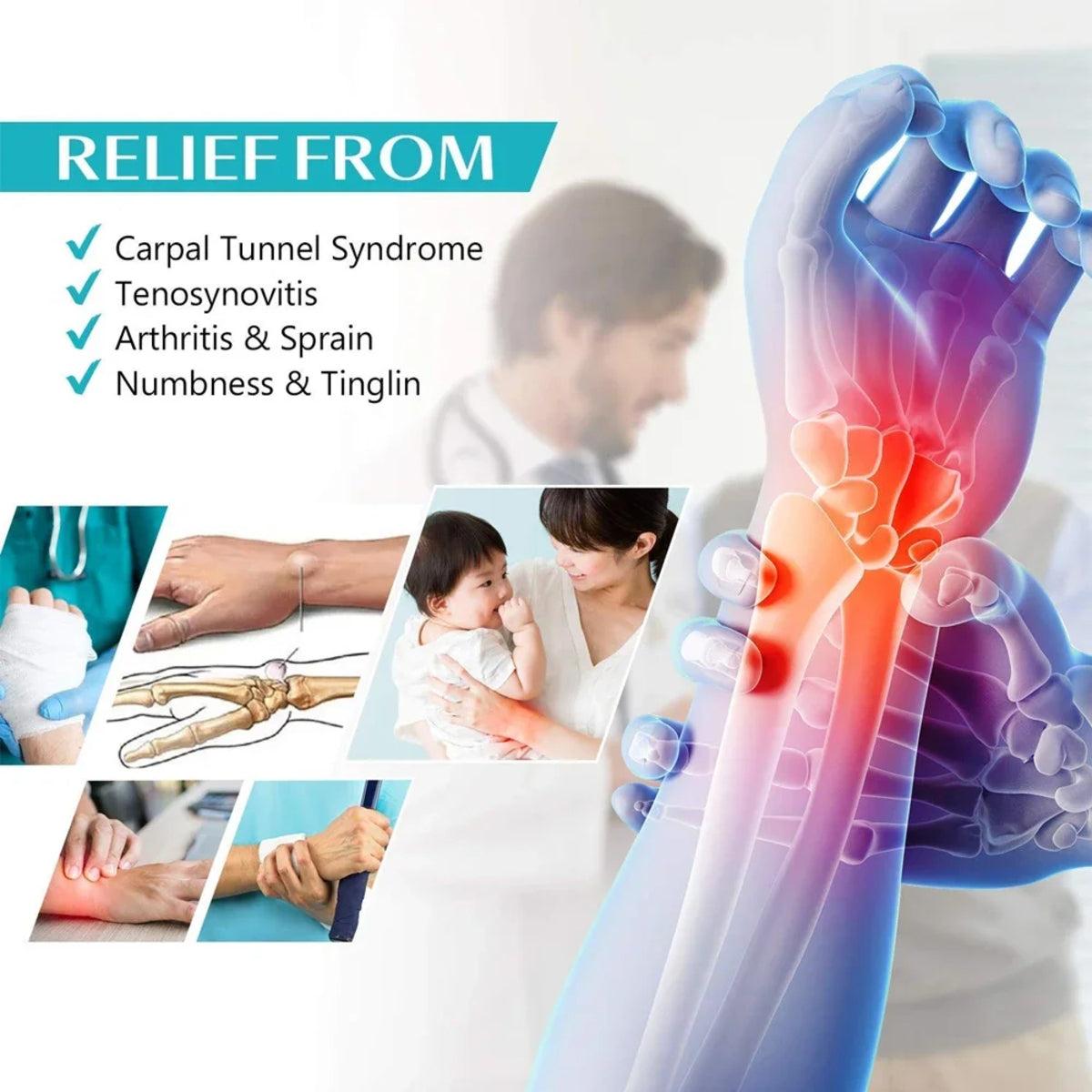 Adjustable Wrist Support Splint - Breathable, Durable, Removable Metal Brace 1005007444454477-Black Left