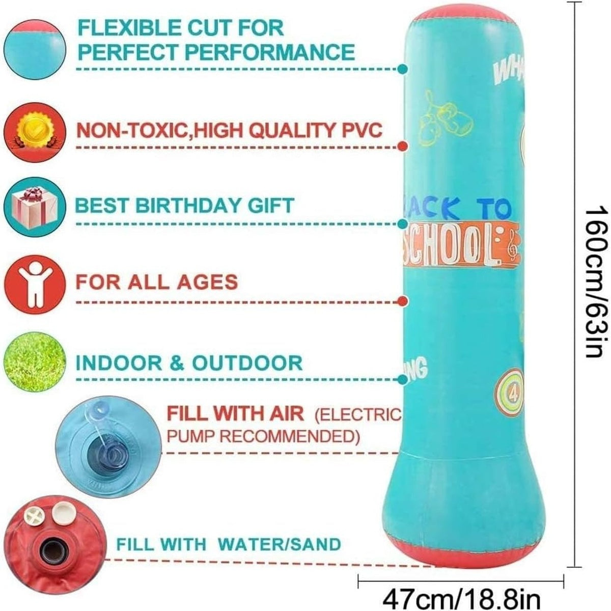 Kids Inflatable Punching Bag With Rebound Scoring Base, Pump 14857201975622-1