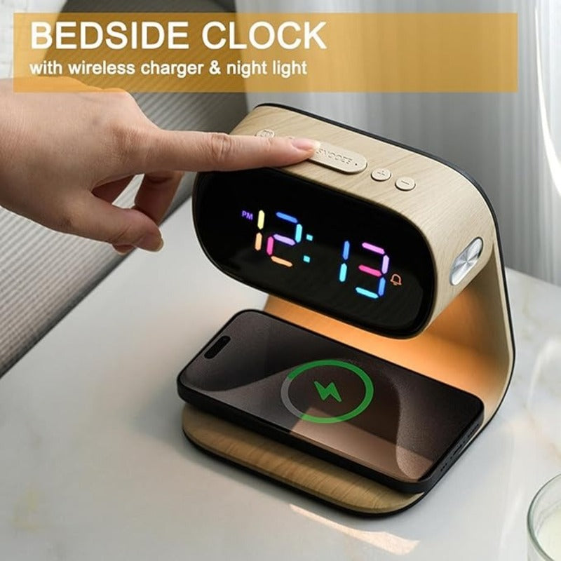 Creative 3-in-1 Bedside Lamp – Wireless Phone Charger & Smart Alarm with LCD Display for a Sleek, All-in-One Nightstand Upgrade 8361995010246-1