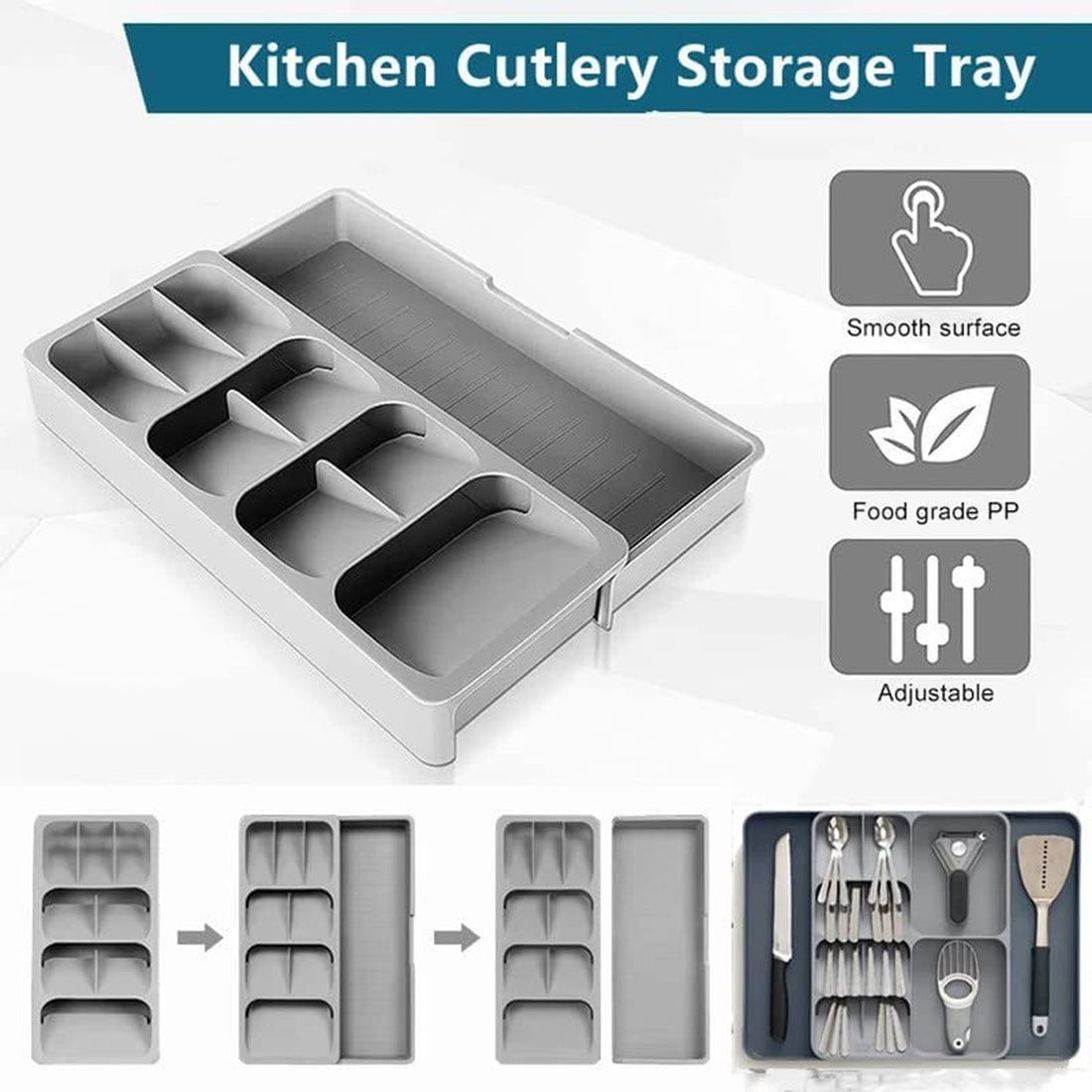 Space Saving Kitchen Drawer Cutlery Storage Tray 6852109467748-1