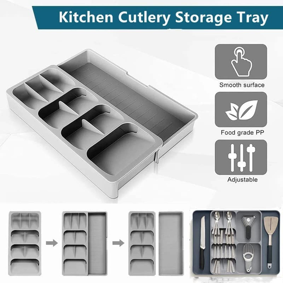 Space Saving Kitchen Drawer Cutlery Storage Tray 6852109467748-1
