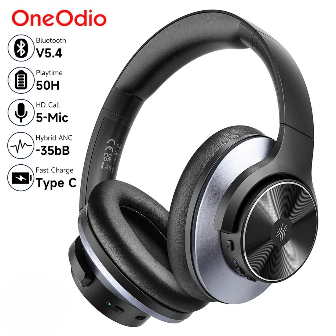 Oneodio A10 Series Wireless Headphones – Active Noise Cancelling, USB-C Charging & Mic 9749335834945-1