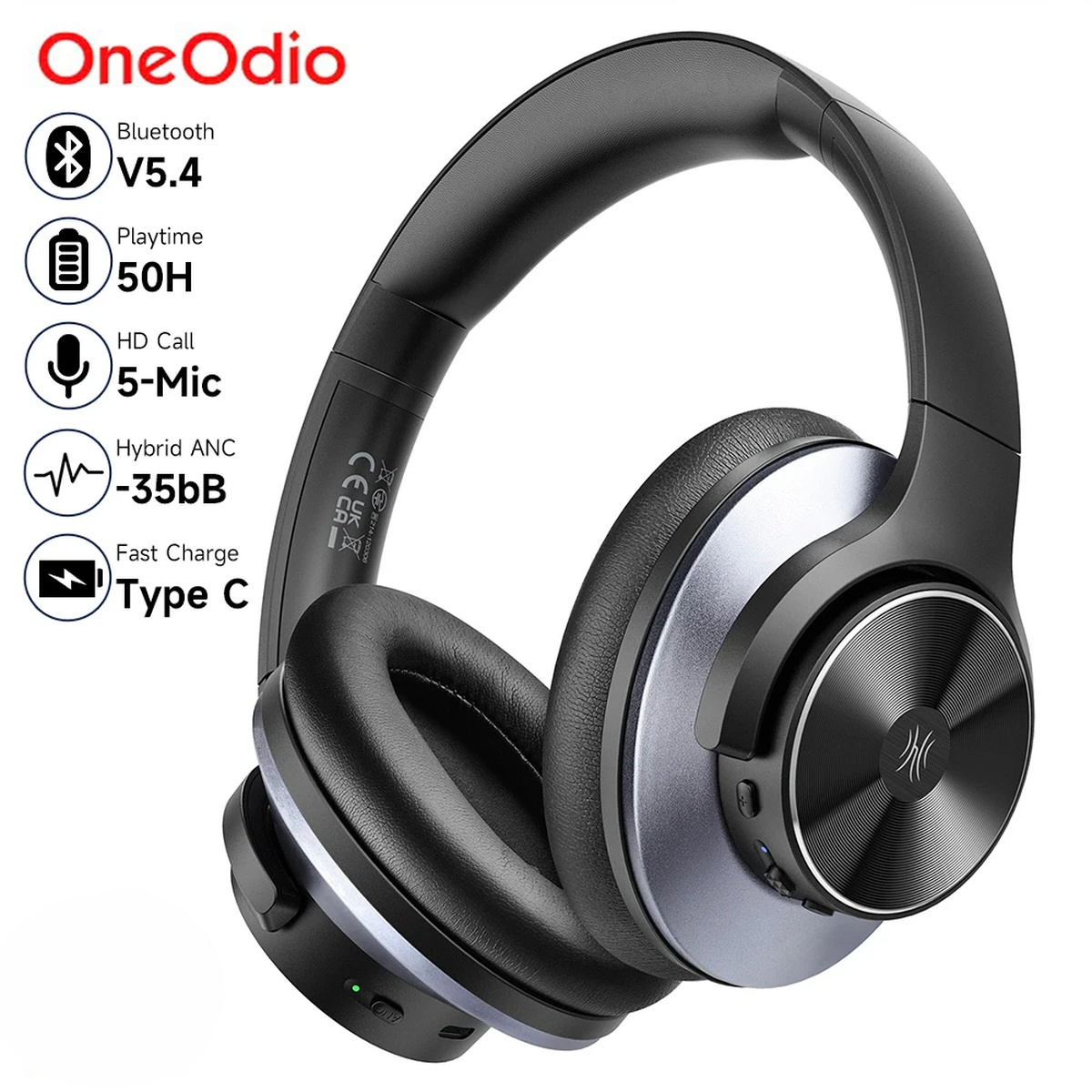 Oneodio A10 Series Wireless Headphones – Active Noise Cancelling, USB-C Charging & Mic 9749335834945-1