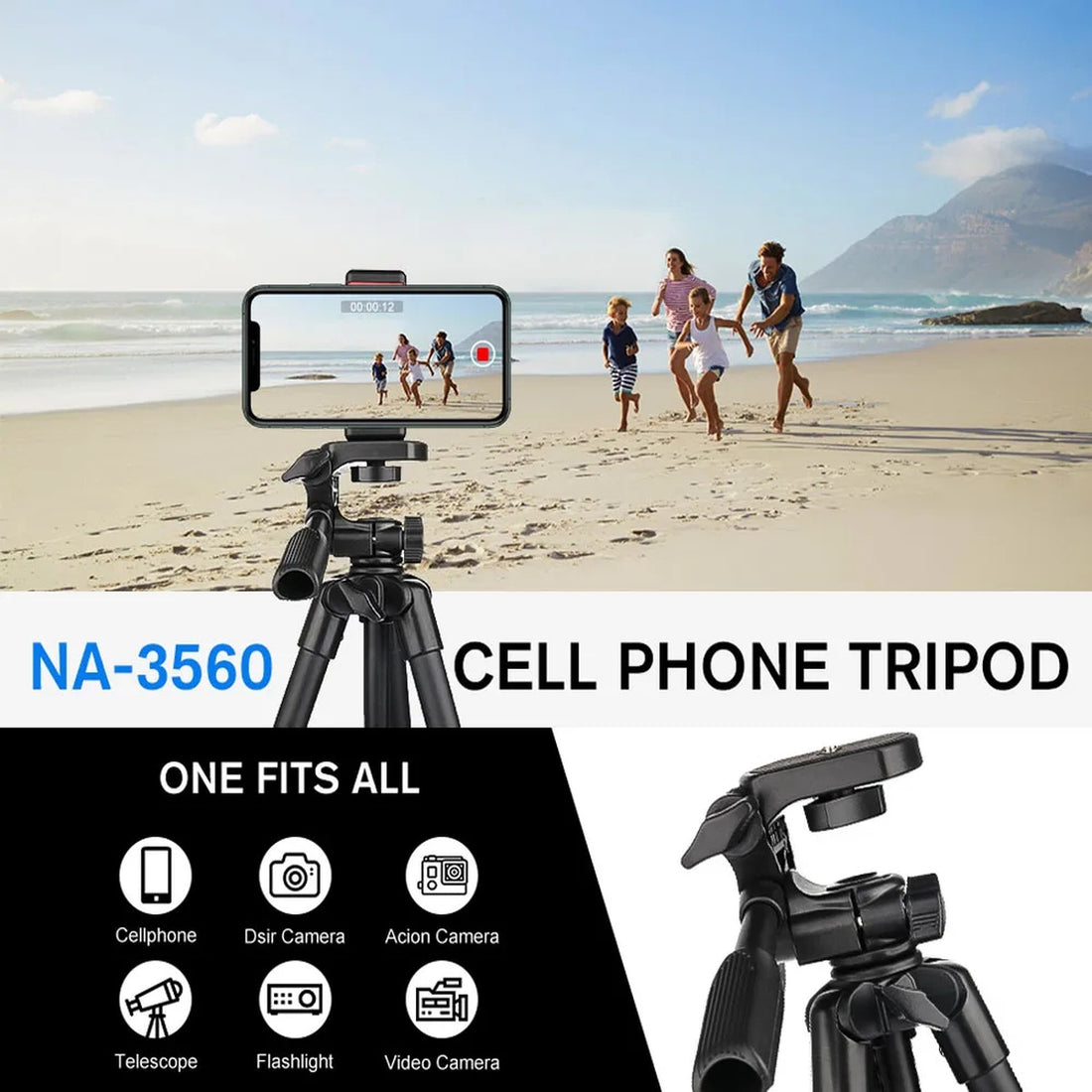 Extendable Phone Tripod with Bluetooth Remote - Versatile Selfie Stick & Stand 9726133436737-1