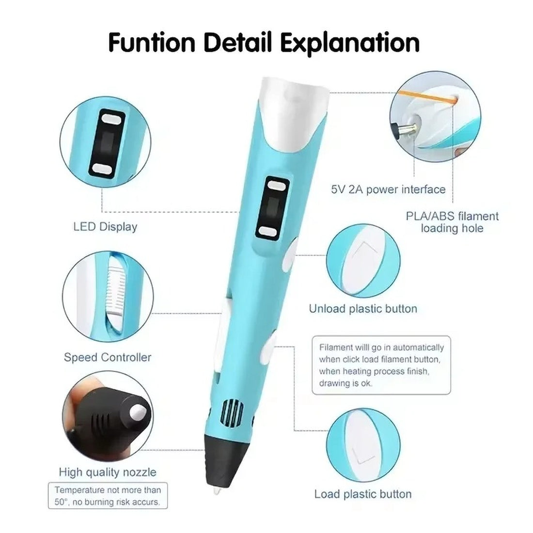Creative 3D Printing Pen Set with 9 Meter Colorful Filament Bundle 7877390237939-2