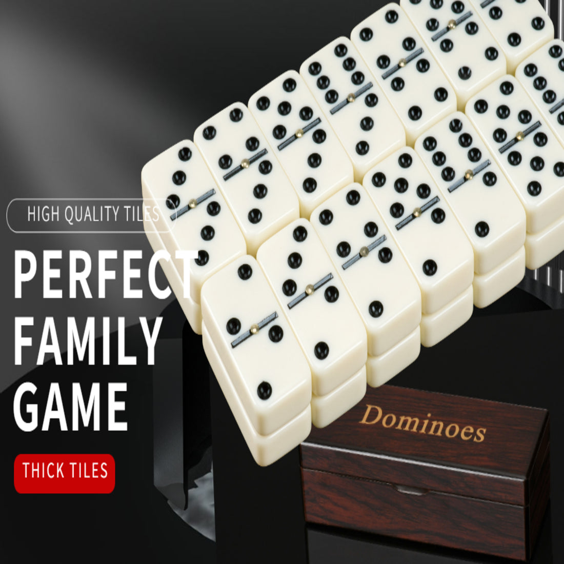 Double Six Dominoes - Dominoes Set with Mahogany Case 14880152125827-1