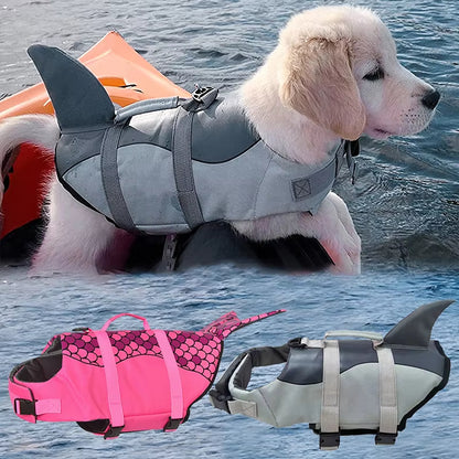 Size XS Beige And Blue Sailboat Pattern Pet Life Jacket for Dogs - Summer Swimming Safety Vest with Shark Fin for Small to Large Breeds V888-ELOSUNG23303