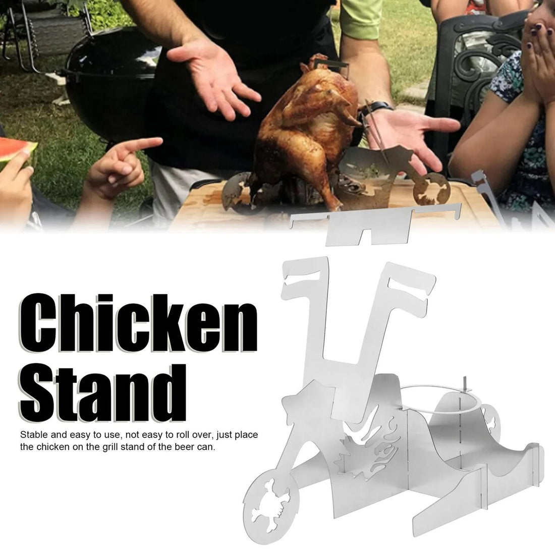 Stainless Steel Chicken Holder Rack For Outdoor BBQ Grill Roasting 6850550300772-1
