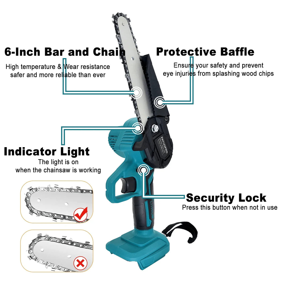 Cordless Electric Chainsaw - Lightweight, Ergonomic Design & Ideal for Effortless Pruning and Trimming 9952493404481-1