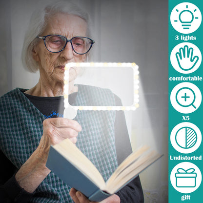 Full-Page Handheld Magnifying Glass – 5X Magnification, LED Lighted Magnifier with 3 Modes 9828296851777-1
