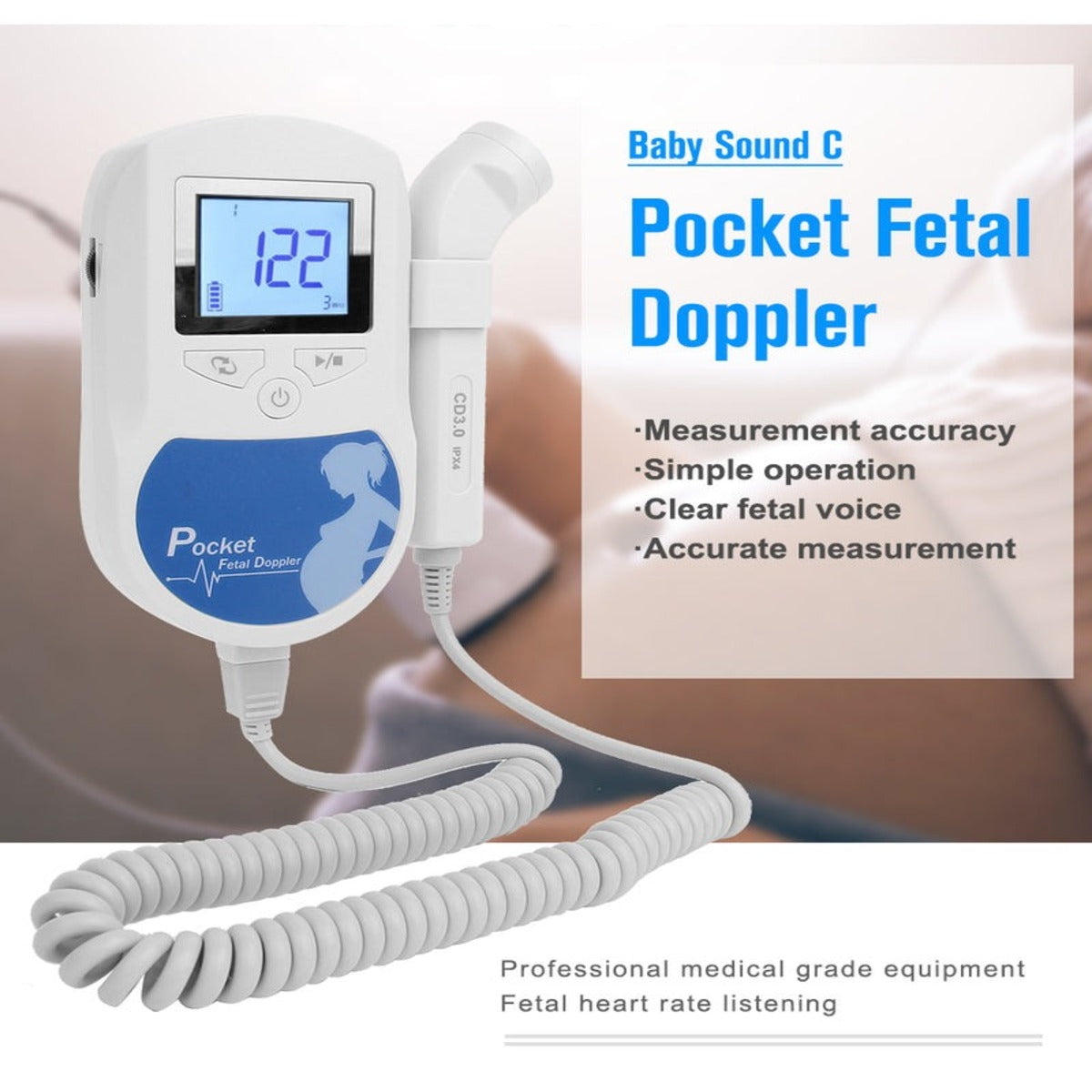 Fetal Heartbeat Doppler - Heart Beat Monitor Backlight LCD 7771327037638-1