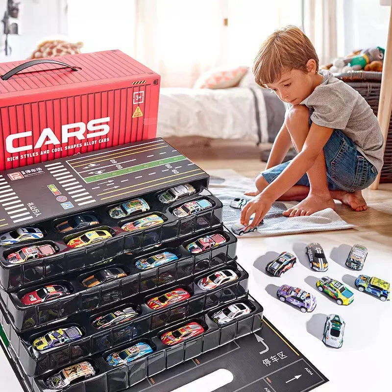 48 Mini Pull-Back Cars With Built-In Garage Set 10322074403127-1