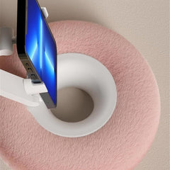 Fuzzy Pillow Phone Holder With Built-In Snack Bowl