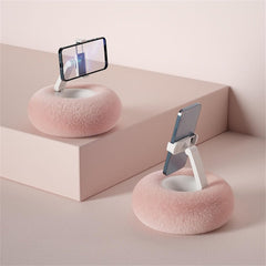 Fuzzy Pillow Phone Holder With Built-In Snack Bowl