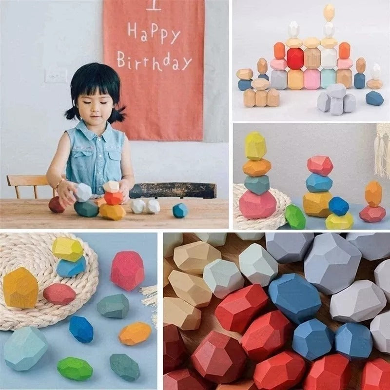 Wooden Balancing Stacking Stones Toy - 36-Piece Set