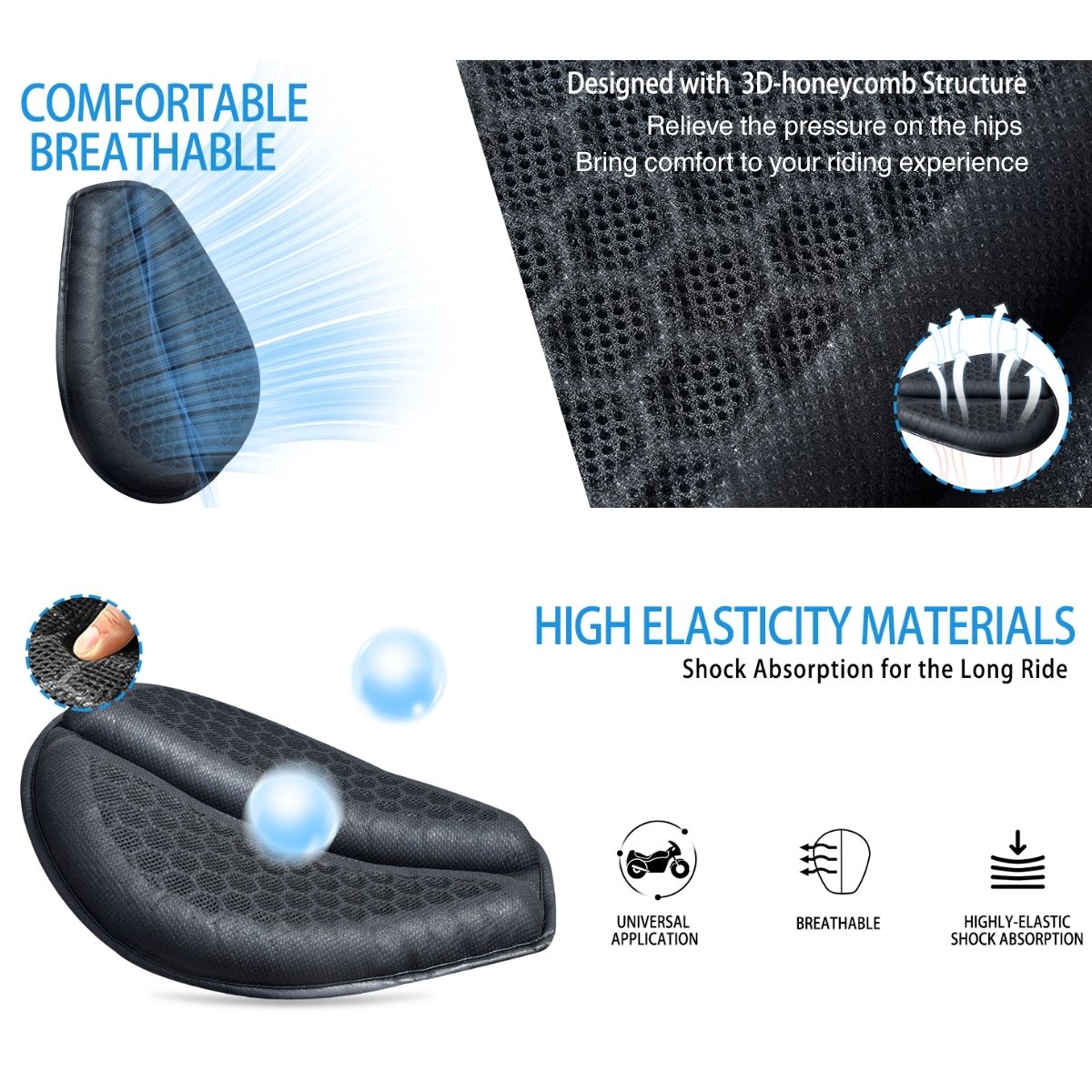 Moto 3D Honeycomb Shock Cushion - Advanced Shock Relief Seat Cushion 8144628580550-1