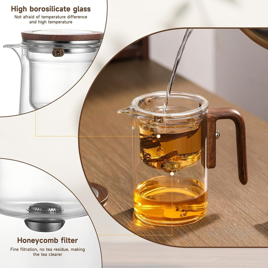 Glass Tea Brewer with Filter - Borosilicate Glass - Wooden Handle - 520ml - 720ml 15152381559110-1