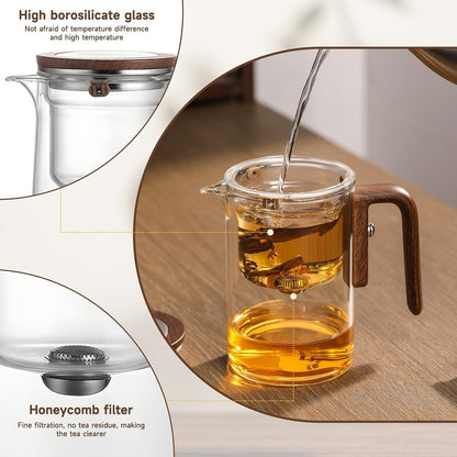 Glass Tea Brewer with Filter - Borosilicate Glass - Wooden Handle - 520ml - 720ml 15152381559110-1