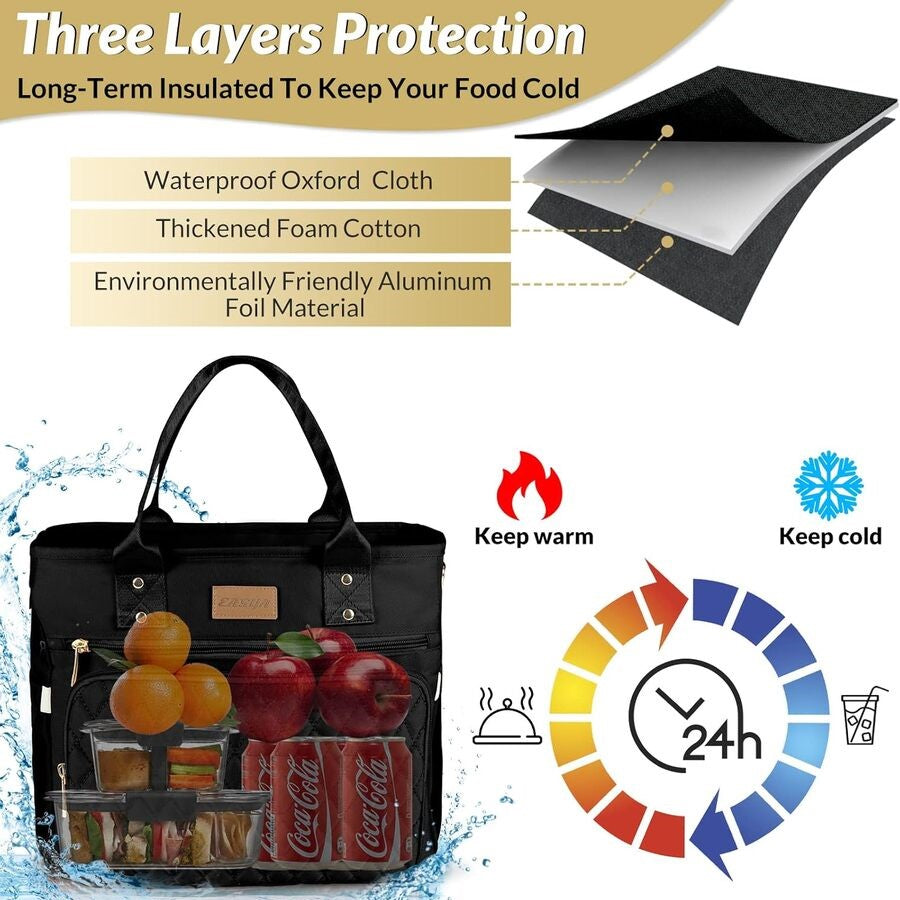 Chic Large-Capacity Lunch Tote Bag – Insulated & Waterproof for Work, Travel, Picnics & Mommy Essentials 8482630205638-1
