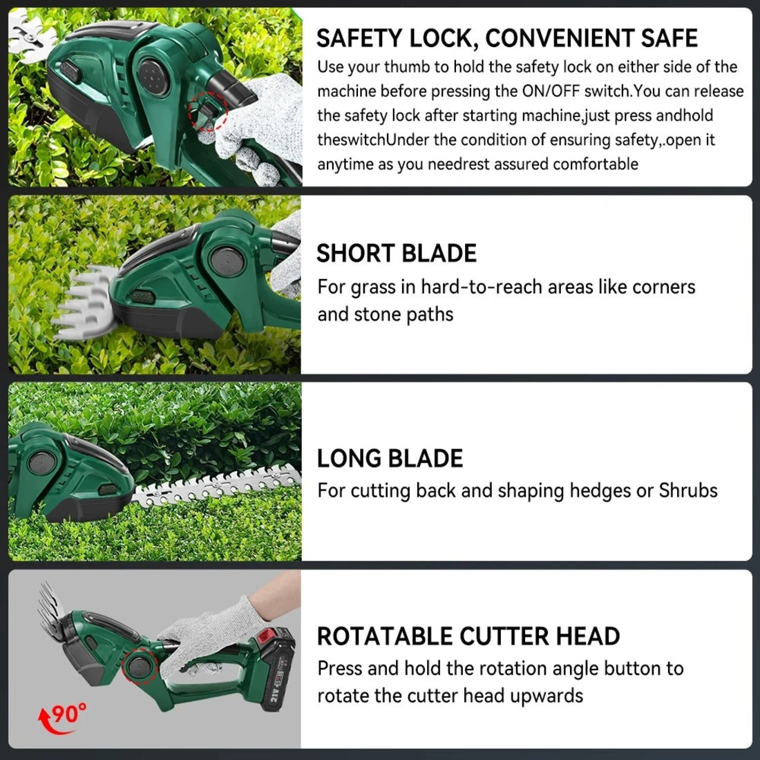 Cordless Hedge & Shrub Trimmer - 2-in-1 Cutting Heads, Lightweight & Ergonomic for Effortless Garden Maintenance 9952492224833-1
