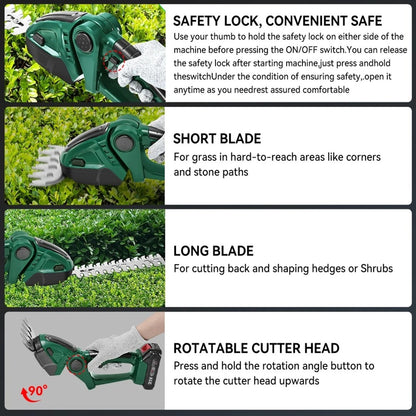 Cordless Hedge & Shrub Trimmer - 2-in-1 Cutting Heads, Lightweight & Ergonomic for Effortless Garden Maintenance 9952492224833-1