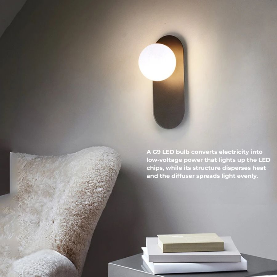 Nordic Golden LED Wall Lamp – 9W G9 Bulb Wall Sconce for Bedroom, Living Room, and Bathroom - Neutral Light