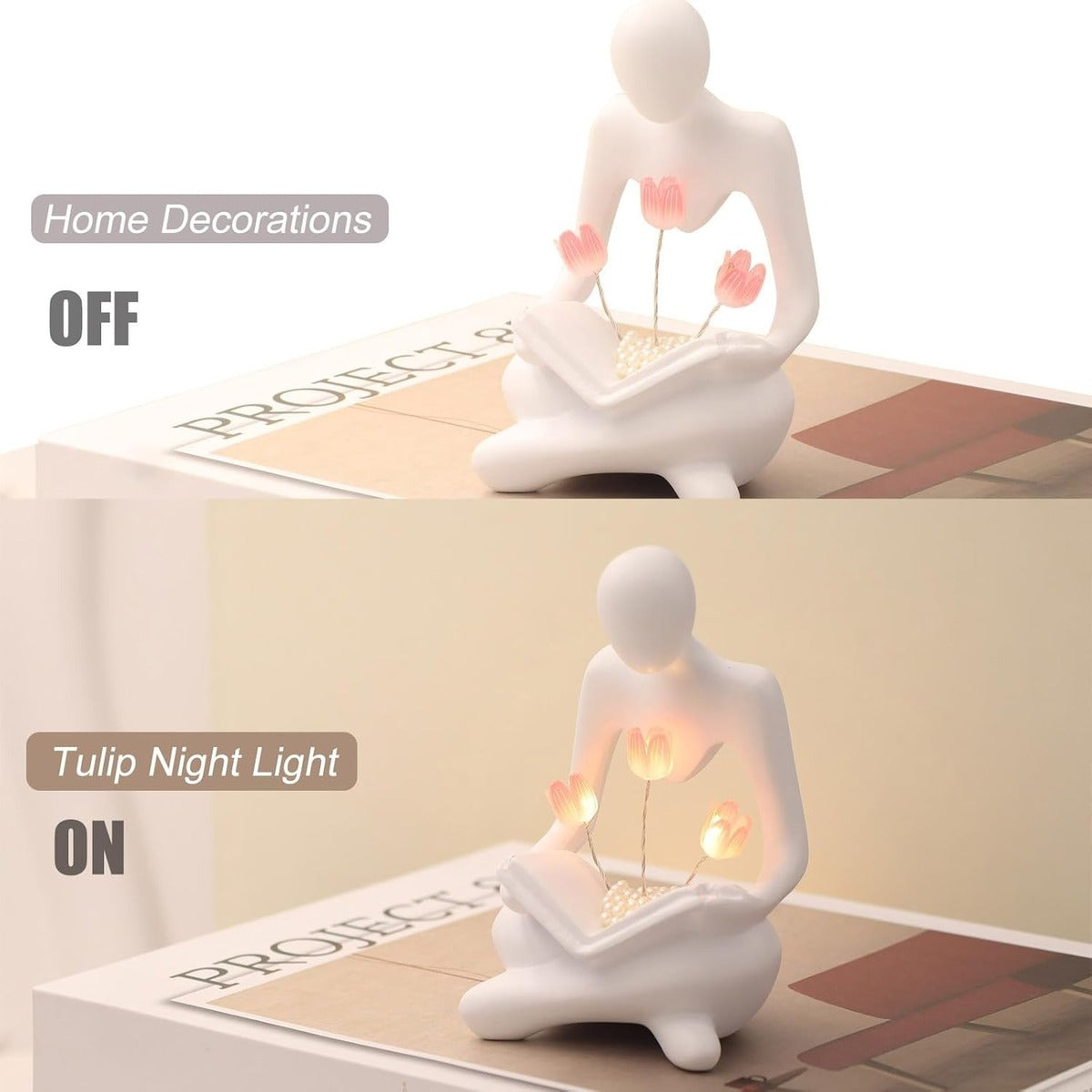 Abstract Tulip Resin Night Light Sculpture for Desk and Bedside Decor 10198665167187-1