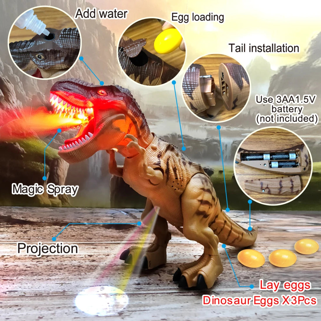 Dino-Rific RC T-Rex Toy - Roaring, Walking, Mist-Spraying Fun for Kids (3+ years) 8135955579095-1