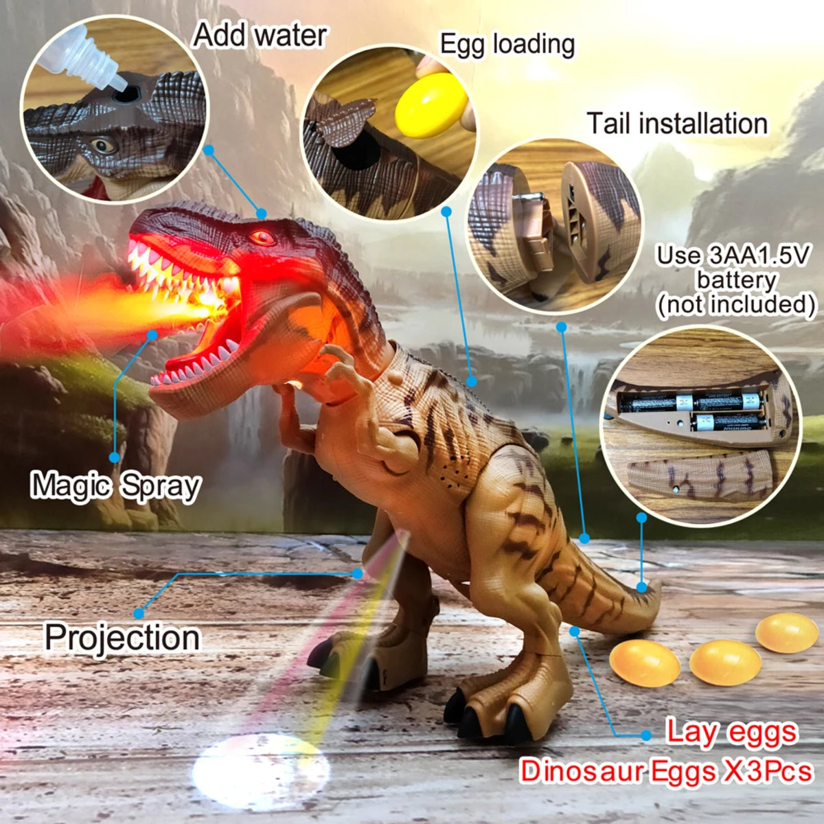 Dino-Rific RC T-Rex Toy - Roaring, Walking, Mist-Spraying Fun for Kids (3+ years) 8135955579095-1