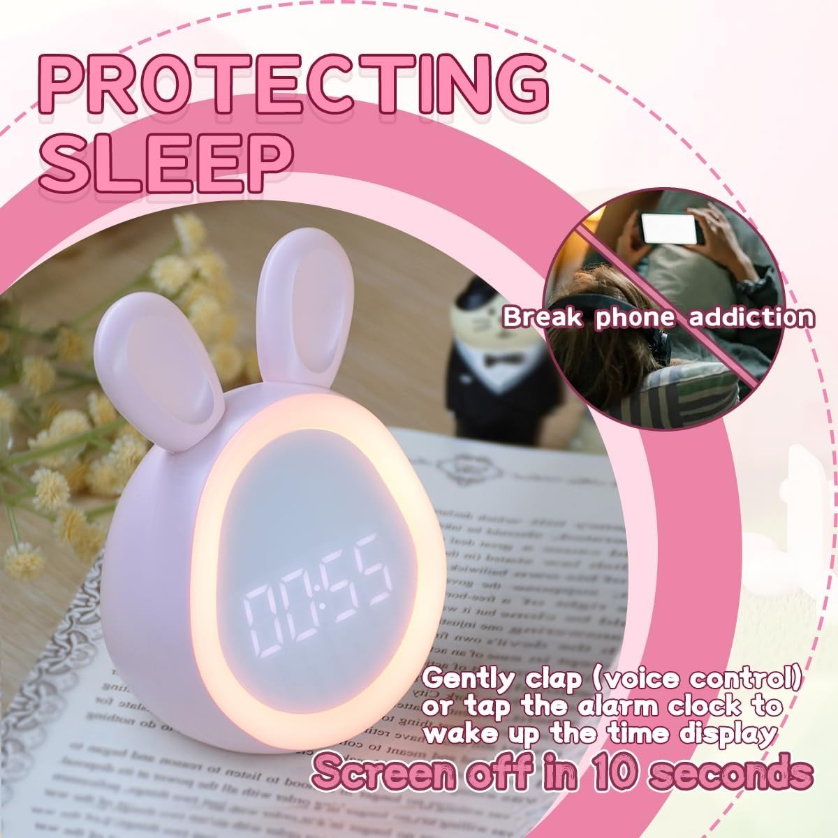 LED Cartoon Alarm Clock – Digital Display with Voice Control & Rechargeable Batter 9686234267990-1