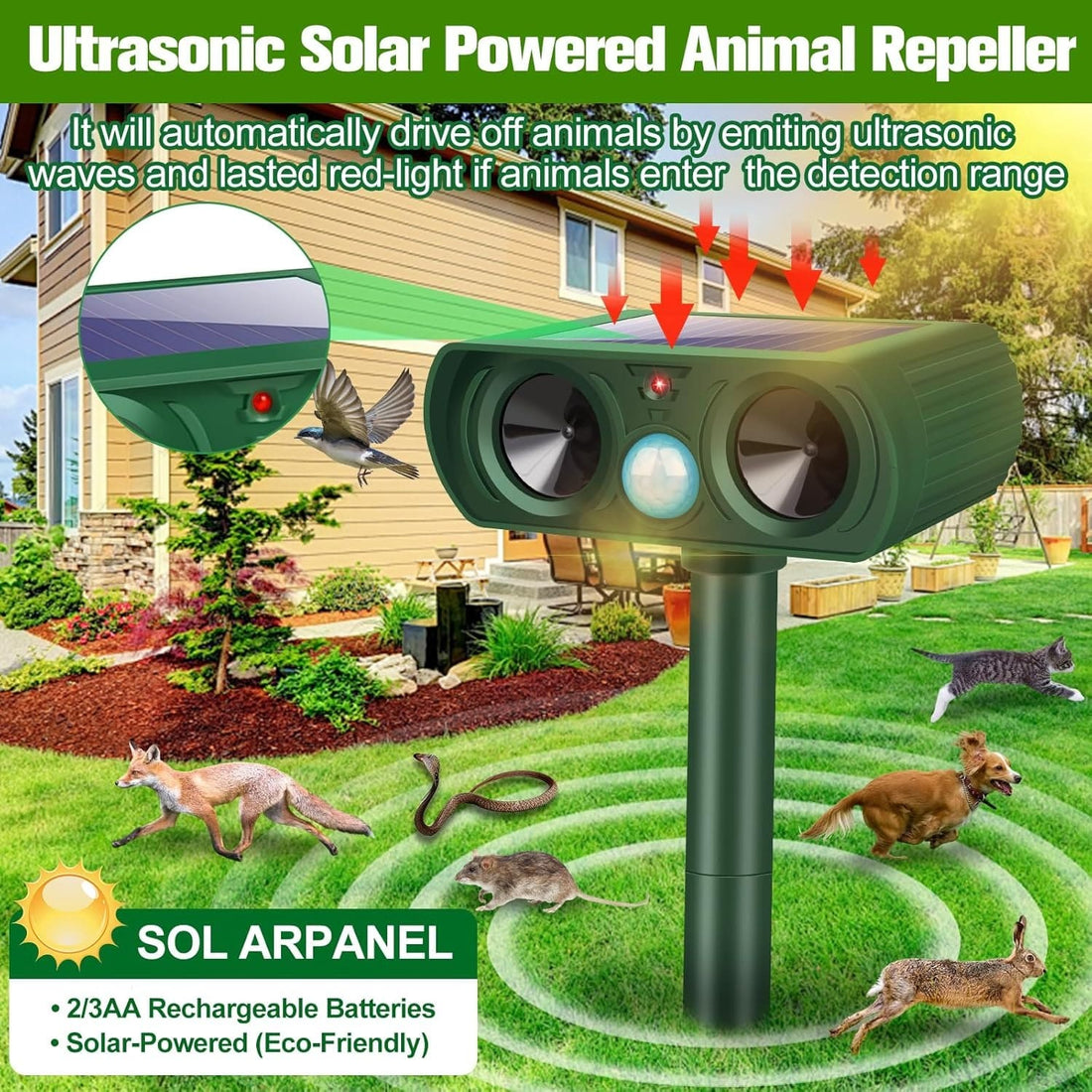 Ultrasonic Deer Repellent – Humane Pest & Animal Deterrent for Gardens SH1751817214987860919