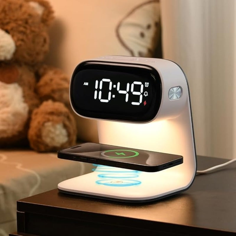 Creative 3-in-1 Bedside Lamp – Wireless Phone Charger & Smart Alarm with LCD Display for a Sleek, All-in-One Nightstand Upgrade 8361995010246-1