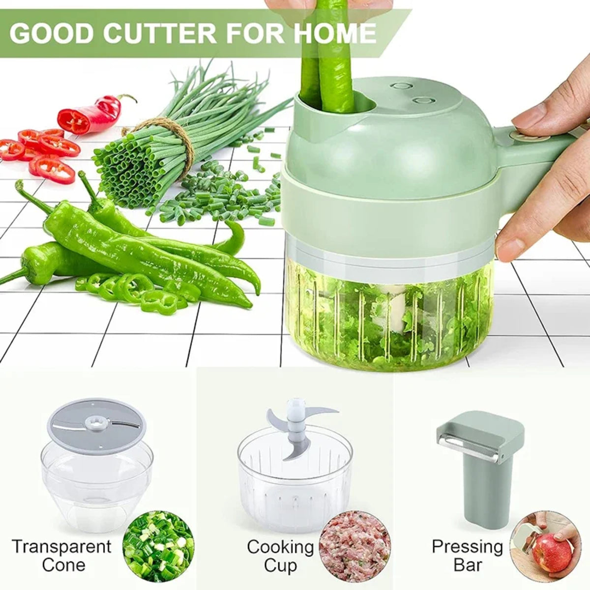 Electric Vegetable Cutter Set - Multifunctional Food Processor Hand-Held Mini Fruit Meat Grinder 15071155618179-1