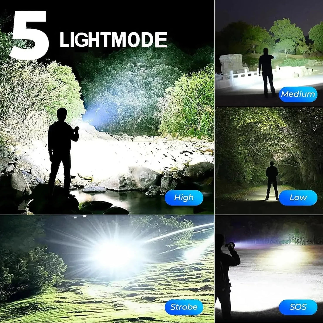 5000 Lumen Tactical Flashlight - World's Brightest High-Powered Torch 9811975700801-1