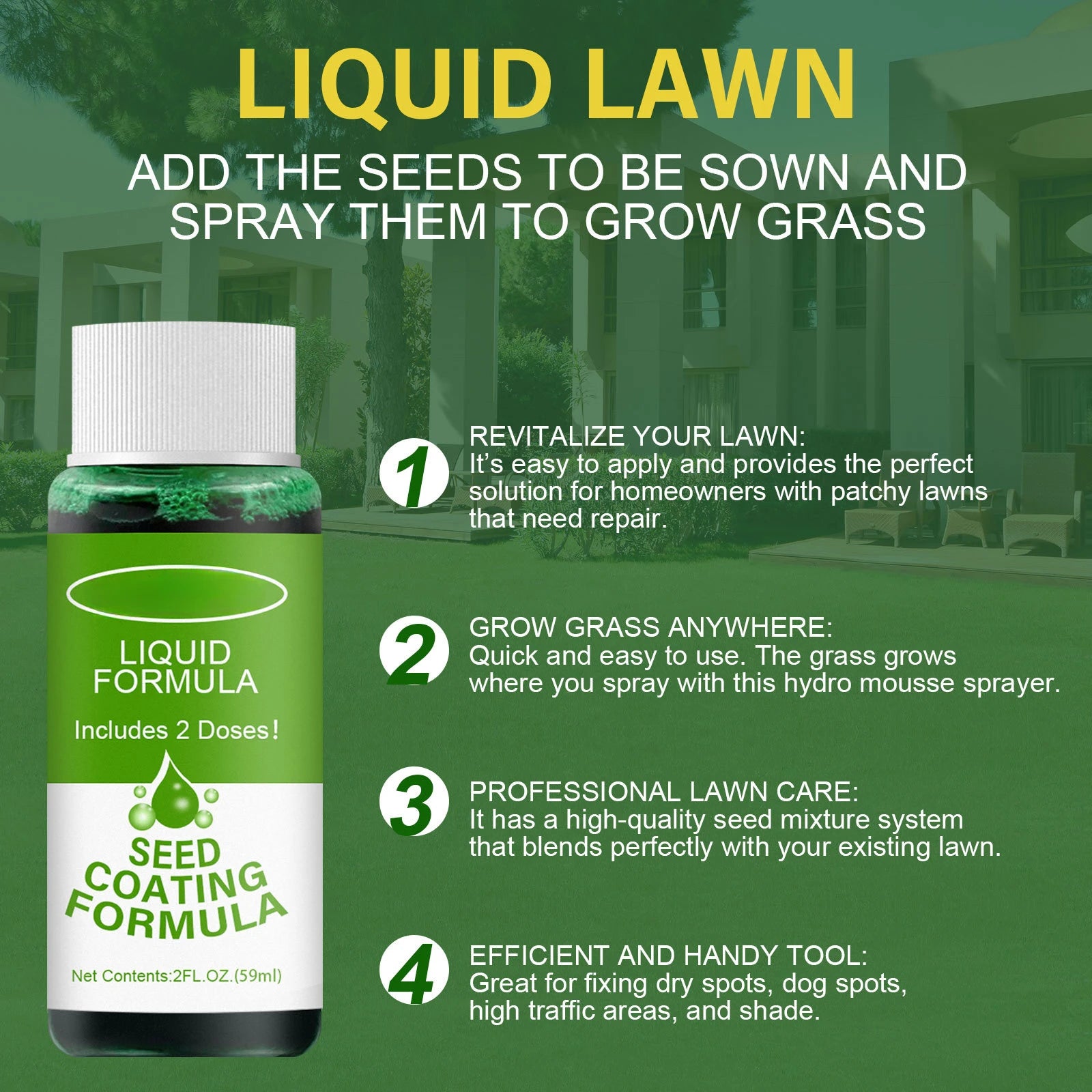 Liquid Lawn Hydro Mousse Spray On Grass Seed - Easy Application for Patchy Lawns & High-Traffic Areas 9945609666881-2