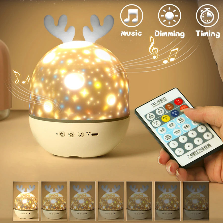 Deer Music Projector Lamp Night Light With BT Speaker Starry Sky Star Relax before bed - Star Projector 8734506680658-1
