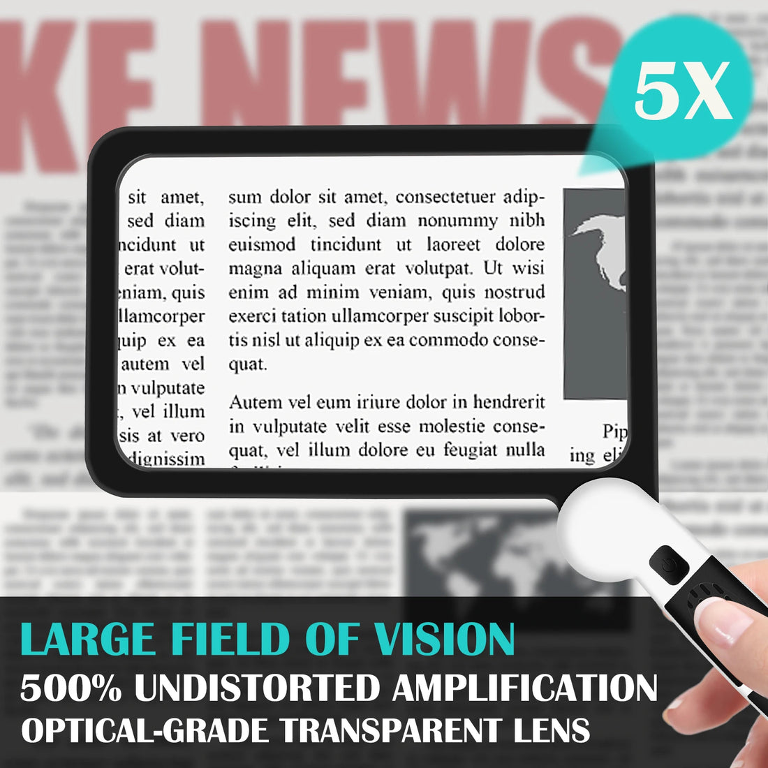 Full-Page Handheld Magnifying Glass – 5X Magnification, LED Lighted Magnifier with 3 Modes 9828296851777-1
