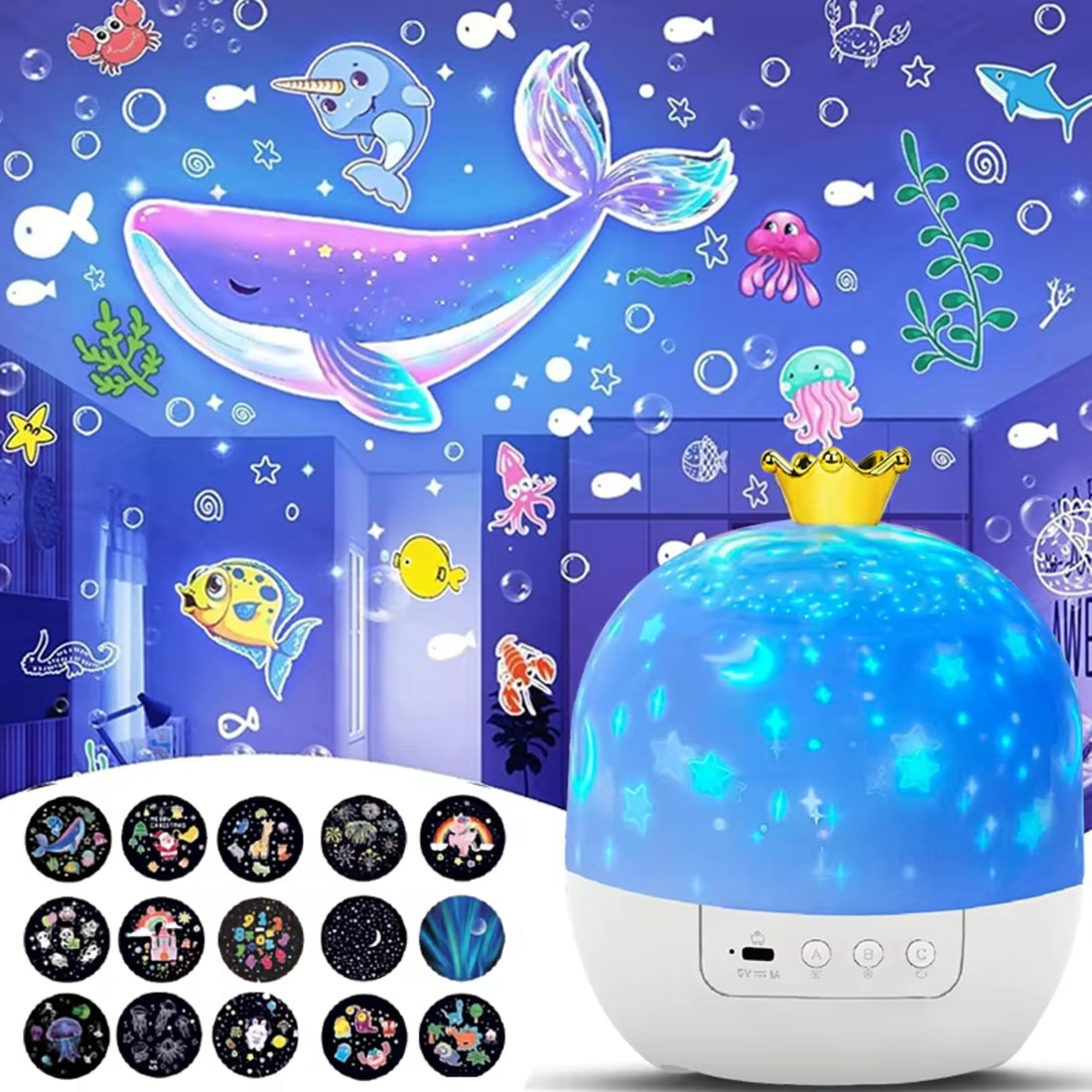 Children's Night Light and Projector - Crown Star Light Projection Rotating Star 5808802801801-V2
