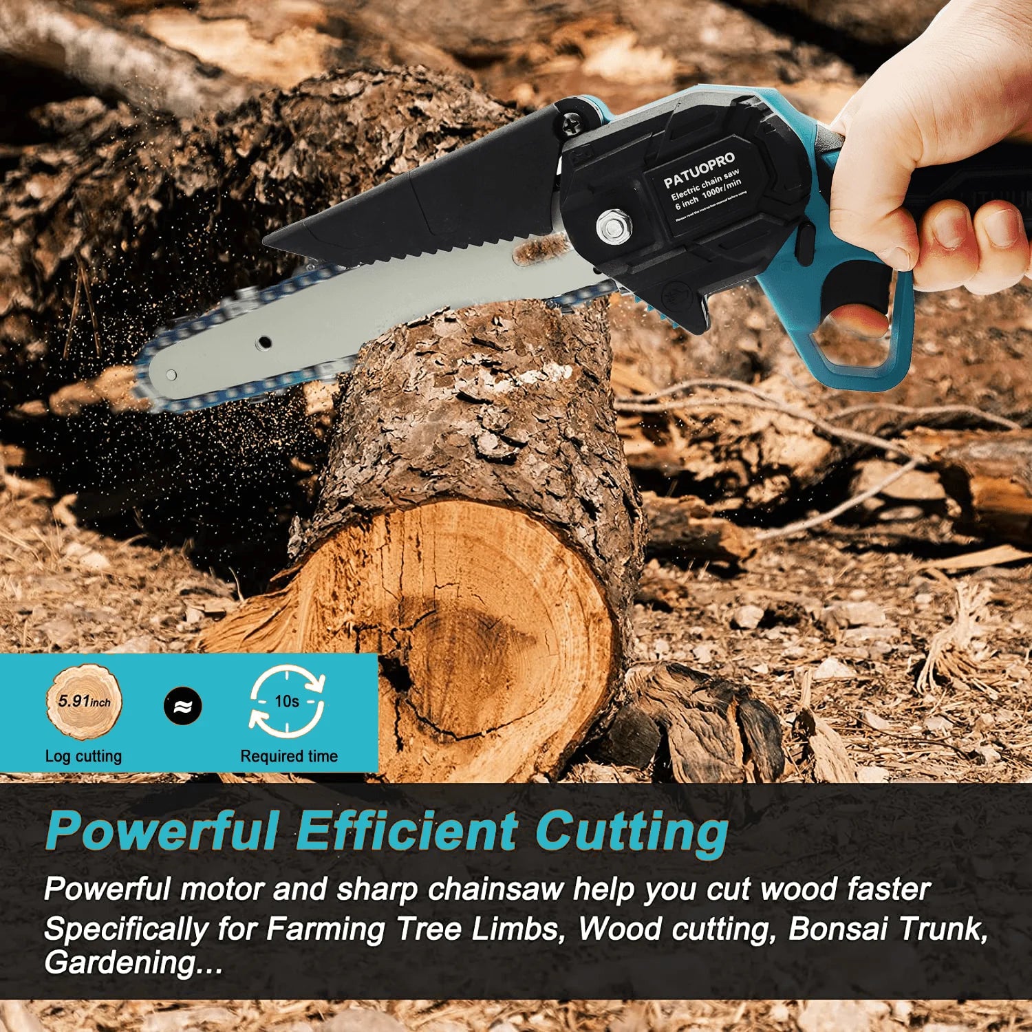 Cordless Electric Chainsaw - Lightweight, Ergonomic Design & Ideal for Effortless Pruning and Trimming 9952493404481-1