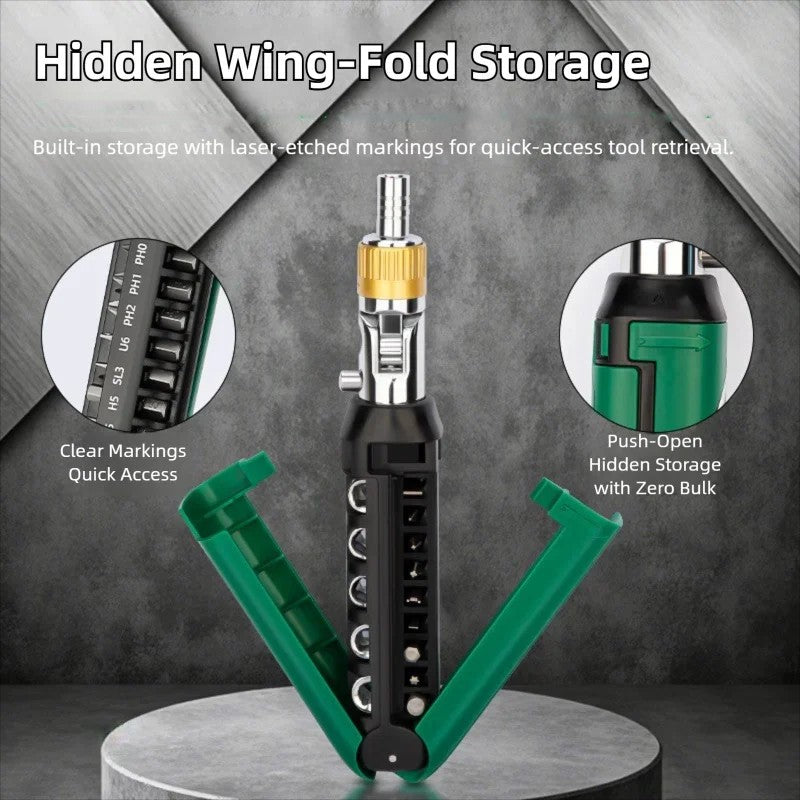 Adjustable 14-In-1 Ratchet Screwdriver, 180° Rotating Head, Built-In Bit Storage 10122126786861-1