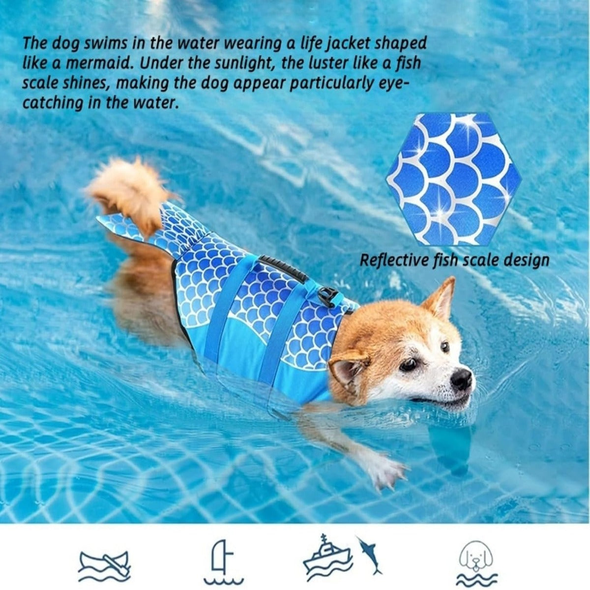 Size XS Beige And Blue Sailboat Pattern Pet Life Jacket for Dogs - Summer Swimming Safety Vest with Shark Fin for Small to Large Breeds V888-ELOSUNG23303