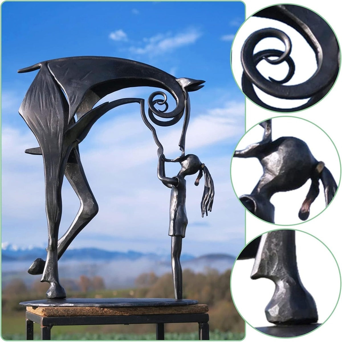 Metal Garden Horse Kiss Sculpture Outdoor Waterproof Yard Decor 8496310026542-1