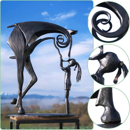 Metal Garden Horse Kiss Sculpture Outdoor Waterproof Yard Decor 8496310026542-1