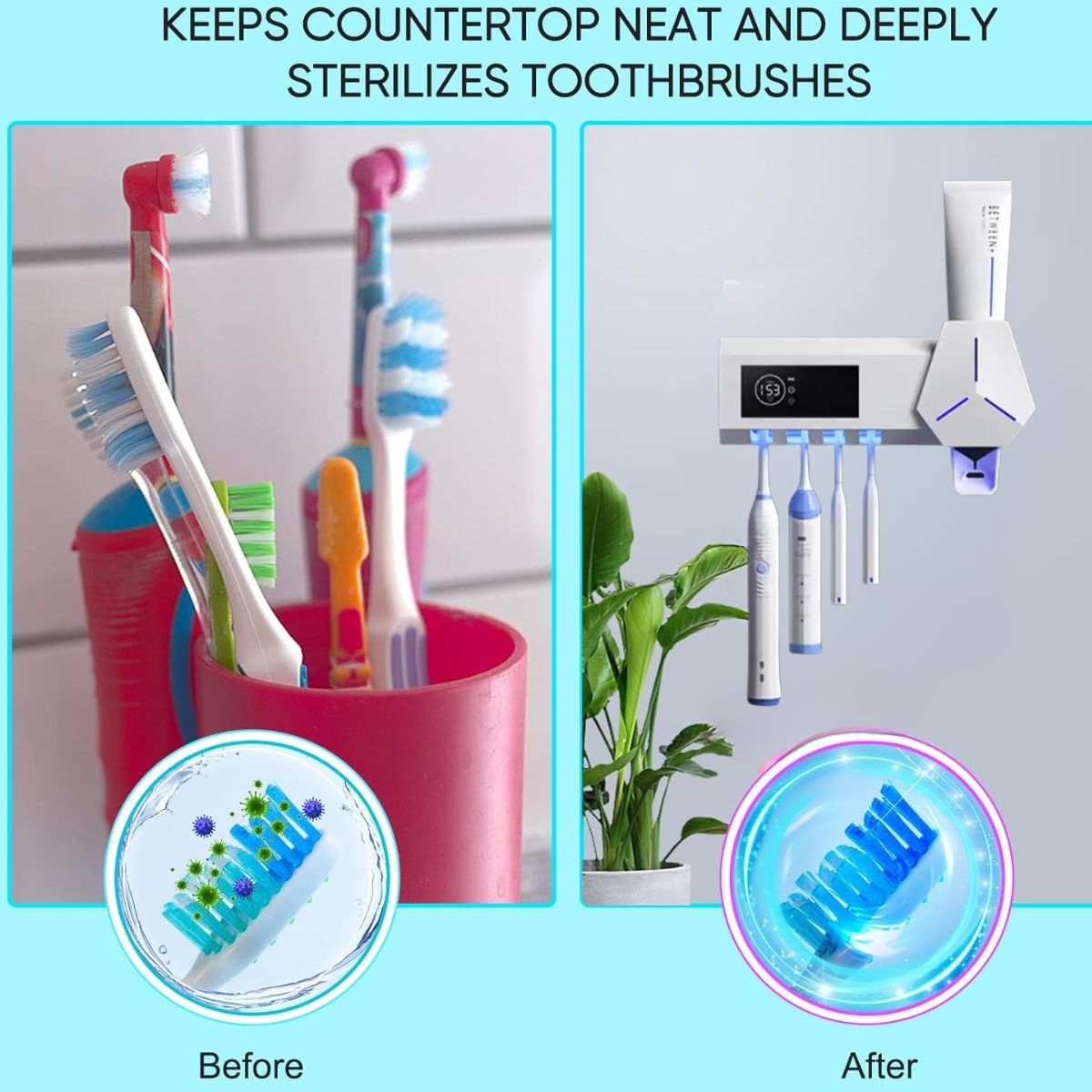 Smart UV Toothbrush Holder - Multifunctional Toothbrush Sanitizer, Disinfector & Automatic Toothpaste Dispenser Squeezer 7981556662470-1