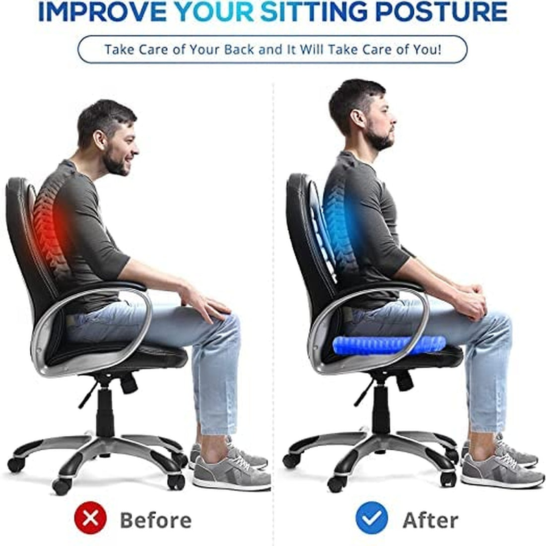 Orthopedic Gel Seat Cushion for Pressure Relief, Tailbone Pain & Lower Back Support - Ideal for Office Chair, Car & Wheelchair Use 9878962929985-1