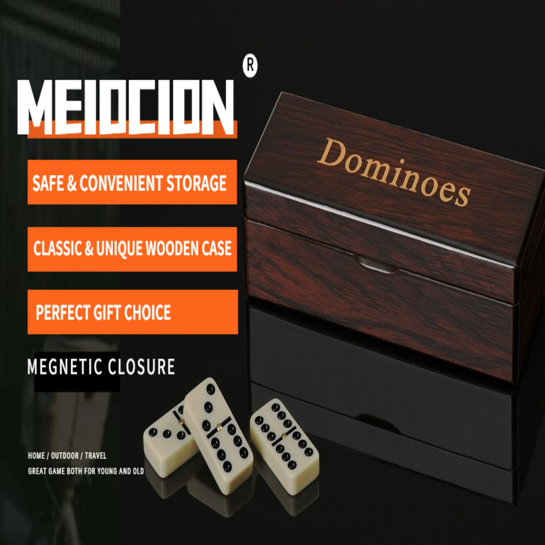 Double Six Dominoes - Dominoes Set with Mahogany Case 14880152125827-1