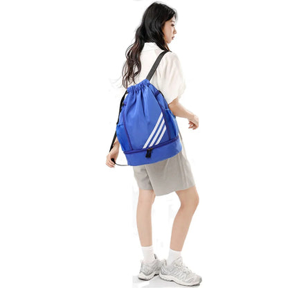 Waterproof Sports Drawstring Backpack Large Capacity Shoe Compartment Black 8512795148590-1
