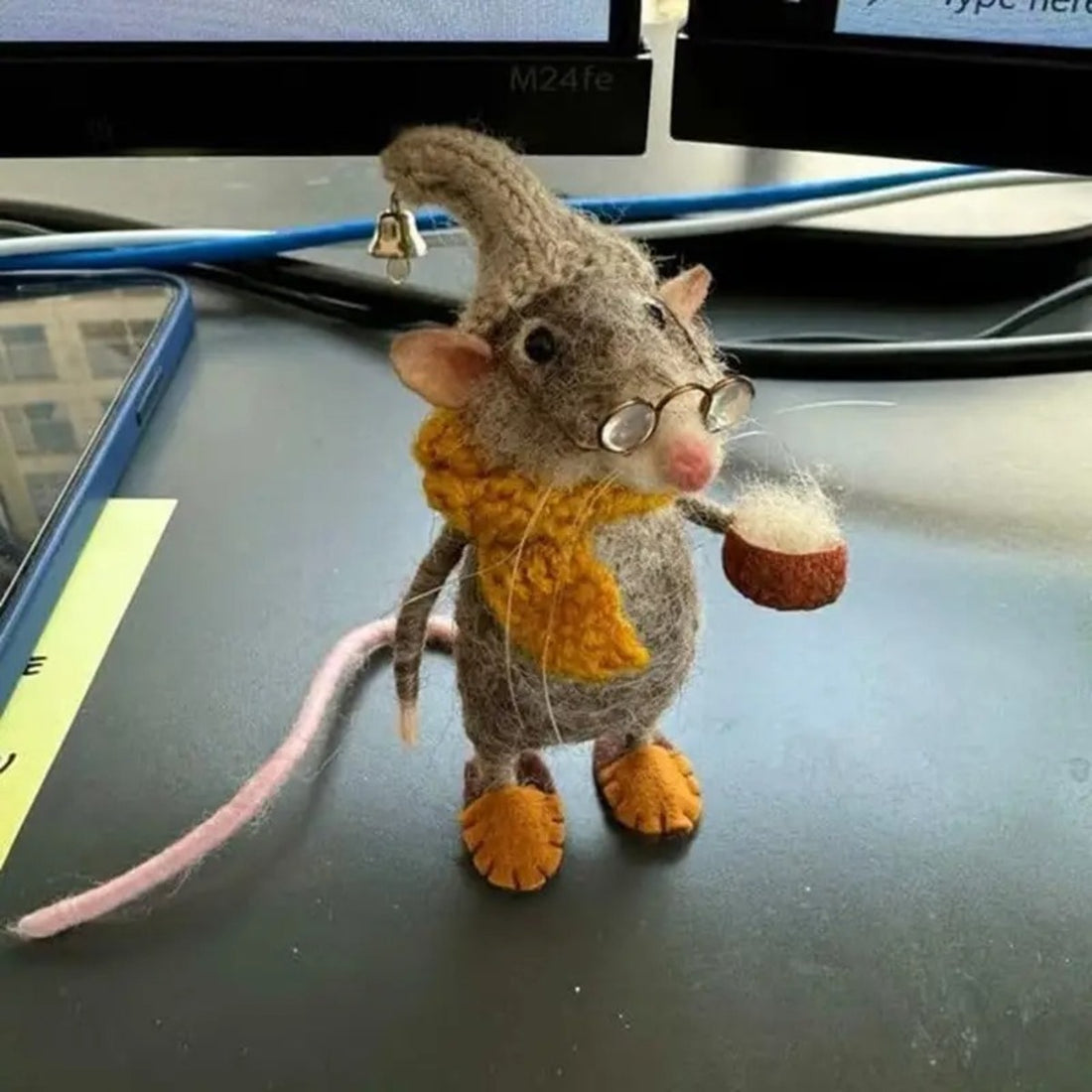 Handmade Felted Mouse Decoration - Eco-Friendly Wool - Holiday Ornament & Gift 15146752409926-1