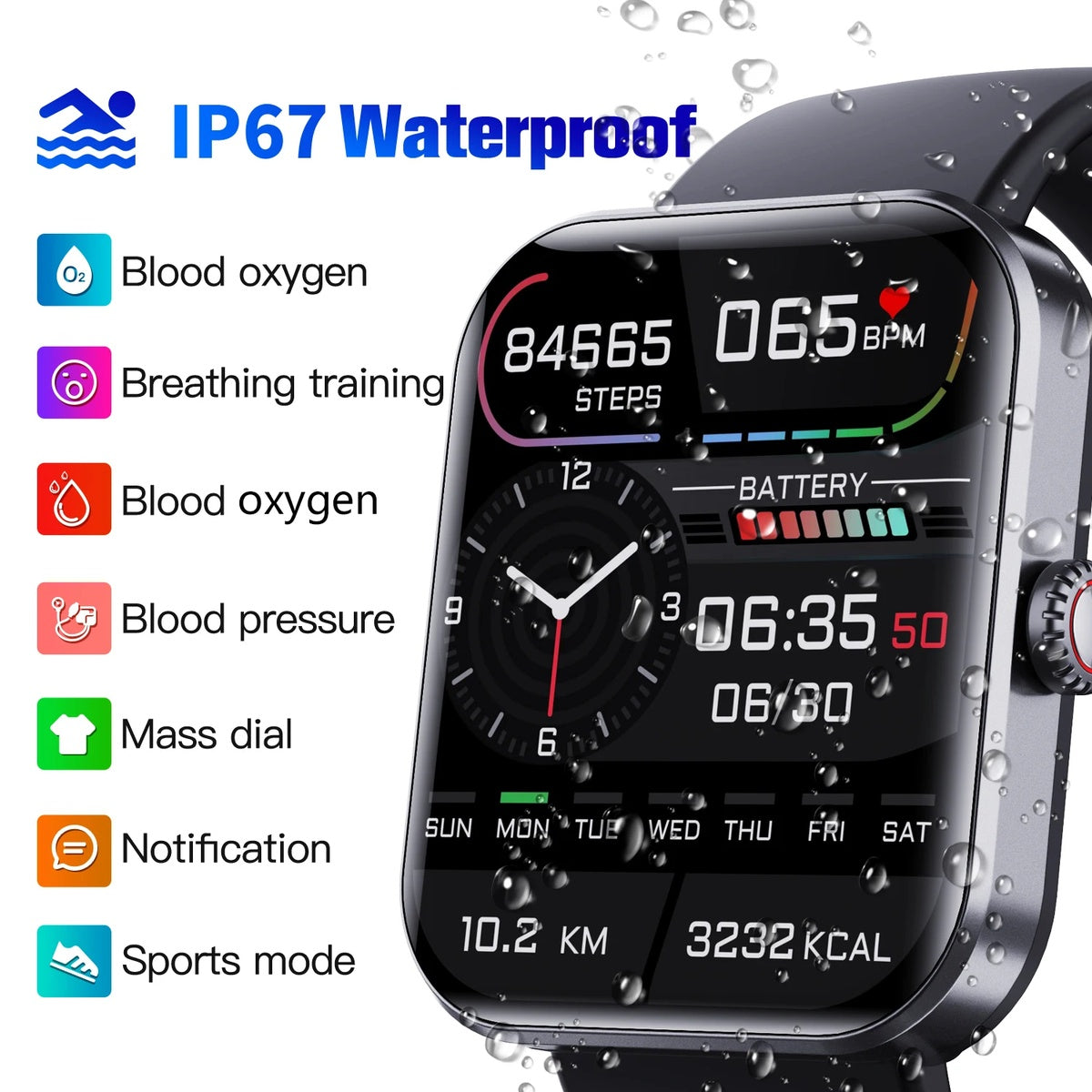 Blood Glucose Monitoring Smartwatch - Bluetooth Call Information Display Health Monitor Multiple SH1751817214987860732